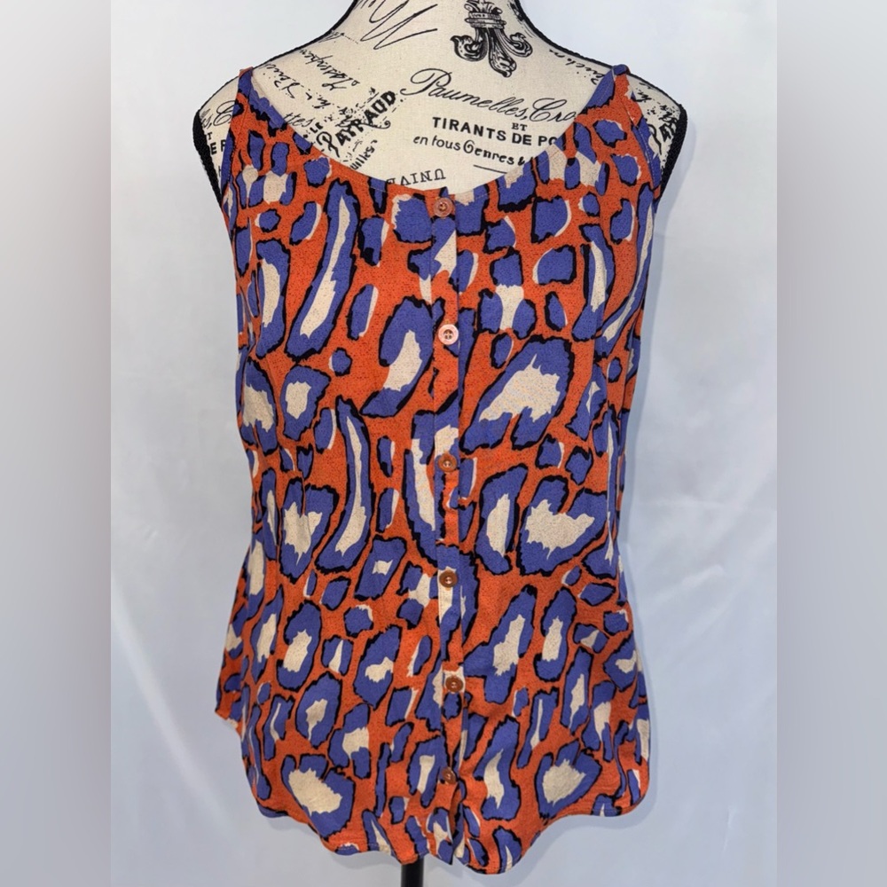 CAbi Sleeveless Camisole Top - Orange and Purple Print (v)